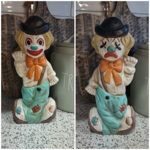 Vtg 1968 Two Sided Two Faced Clown Ceramic Figure Signed And Dated
